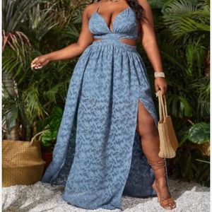 SHEIN Slayr Plus Tie Backless Split Thigh Applique Floral Jacquard